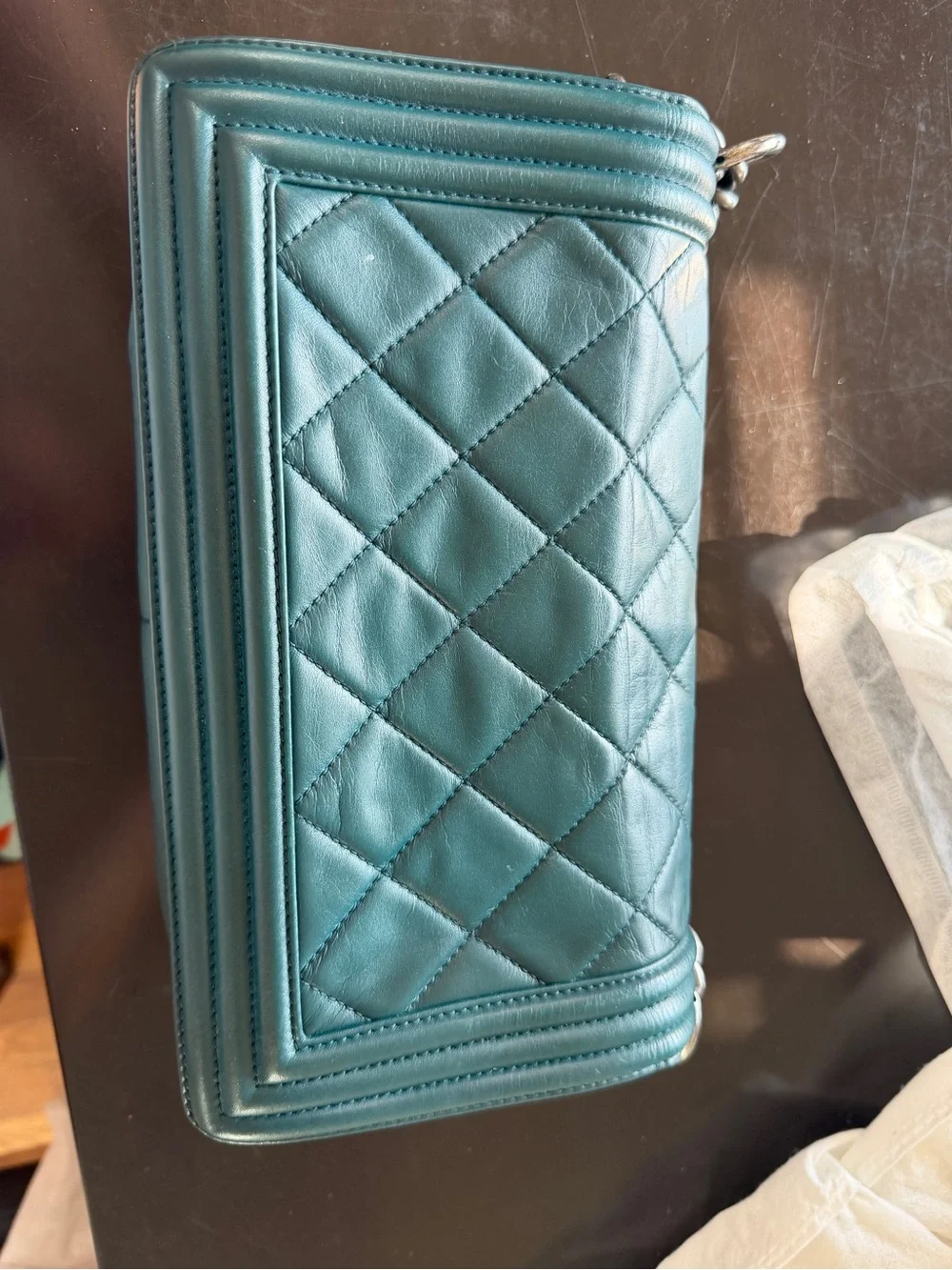 CHANEL Quilted Crossbody Bag in Teal with Gold Hardware